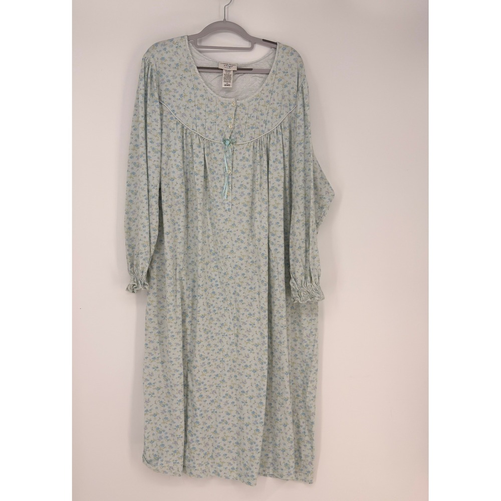 Amanda Stewart Nightgown Womens 3X Blue Floral Cotton Grannycore Cottagecore